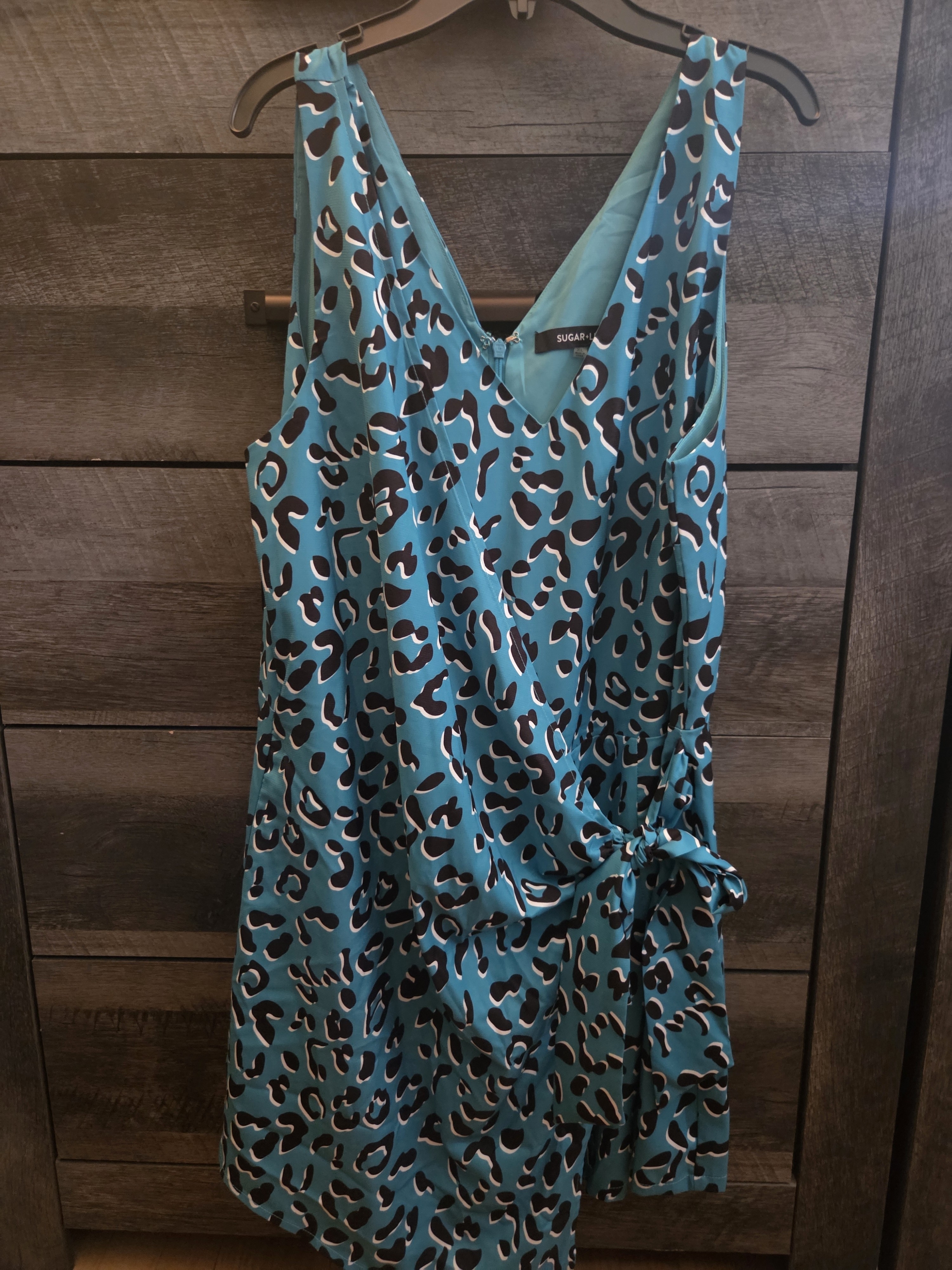 Sugarlips Teal And Black Leopard Print Wrap Mini Dress
